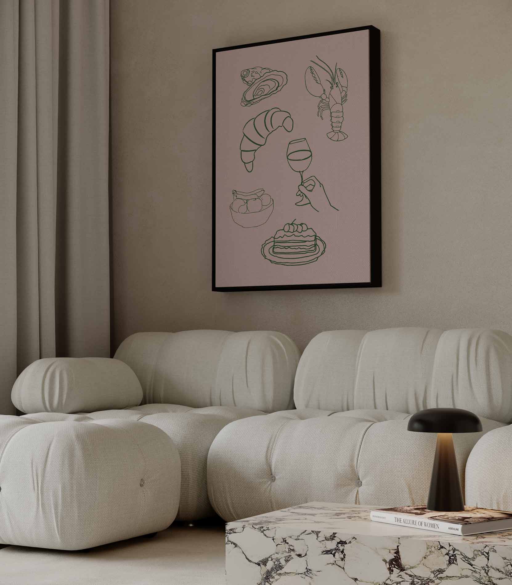 Culinaire Illustratie op Roze Kunstwerk-canvas-dibond-plexiglas-wanddecoratie-WallArtistic