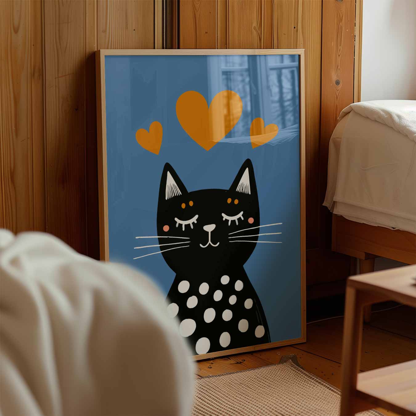 Slaapende Kat met Hartjes Poster-WallArtistic