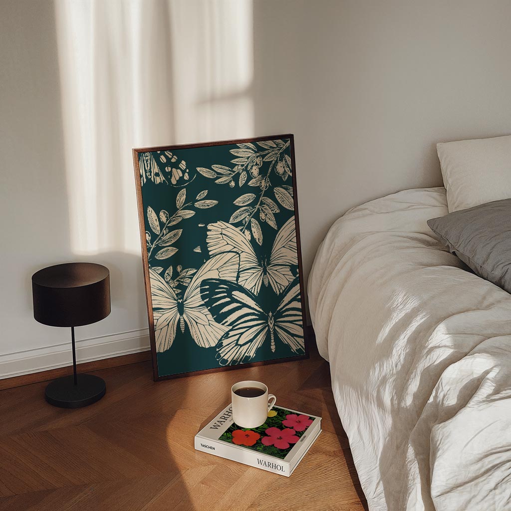 Elegante Vlinders & Olijfblaadjes Poster-WallArtistic