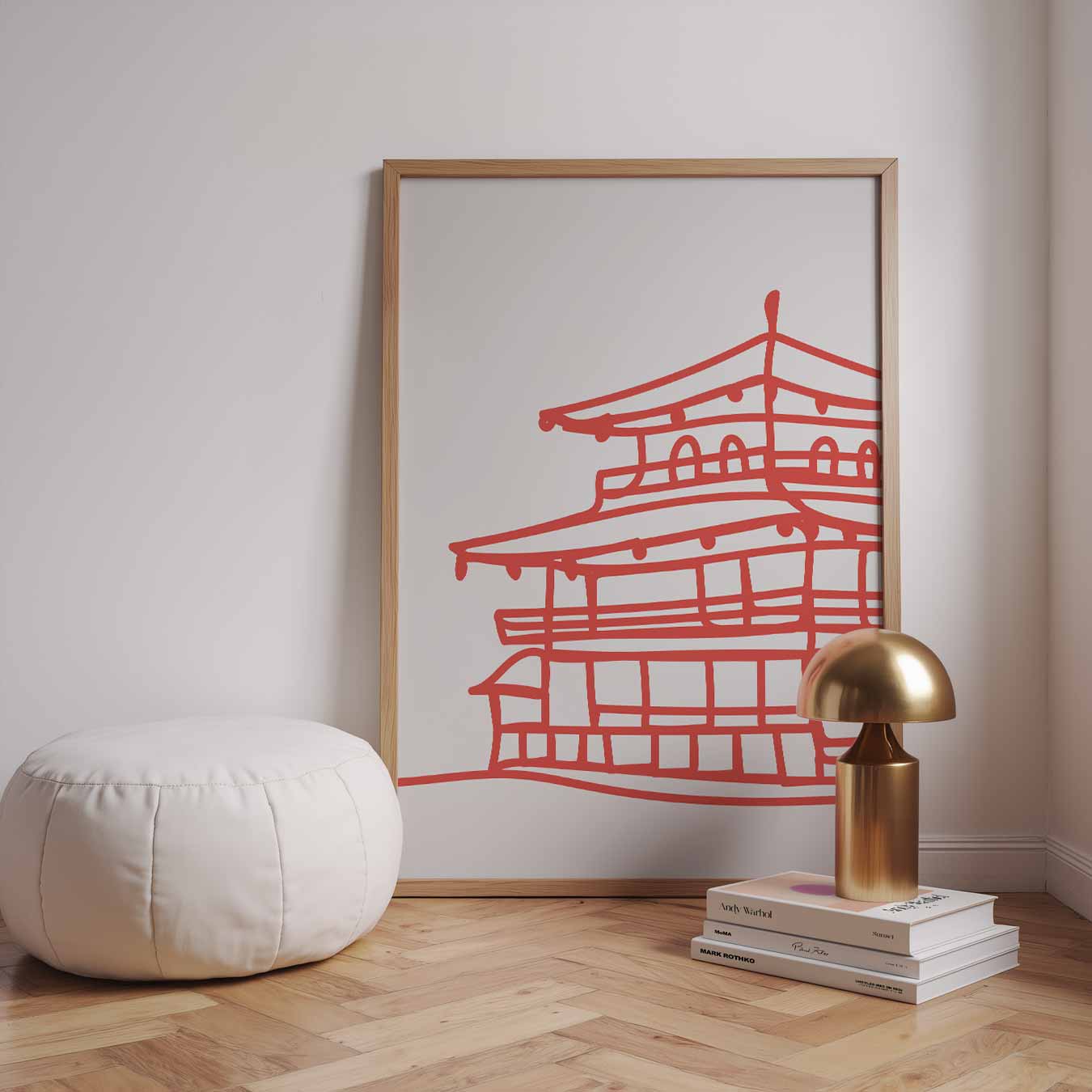 Sierlijke Japanse Tempel Tekening Poster-WallArtistic