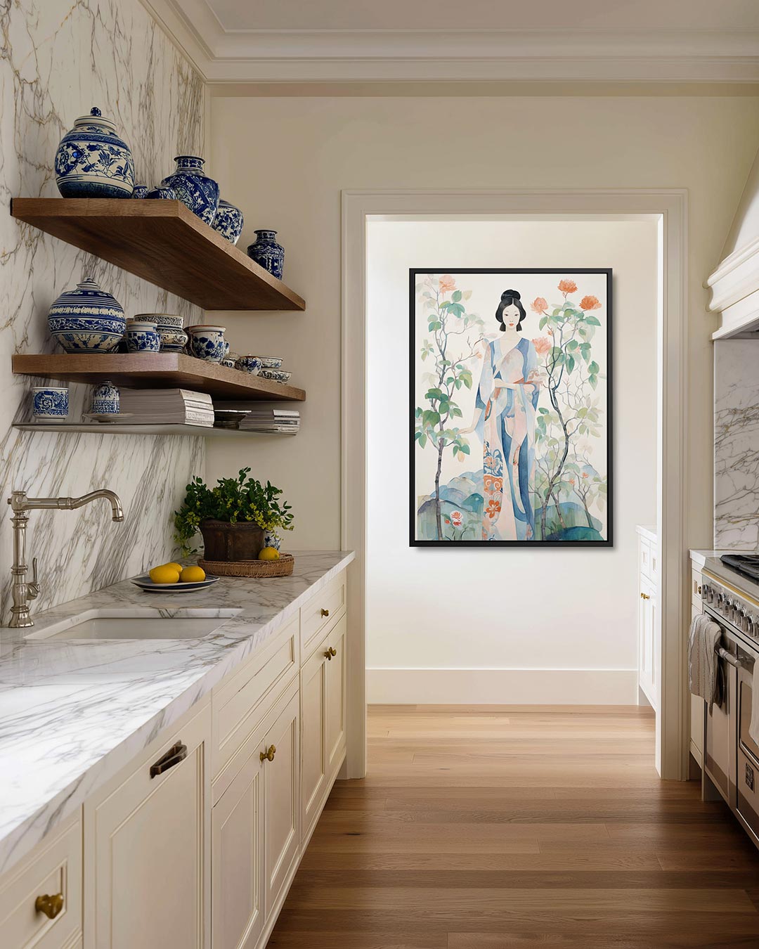 Vrouw met bloemen Kunstwerk