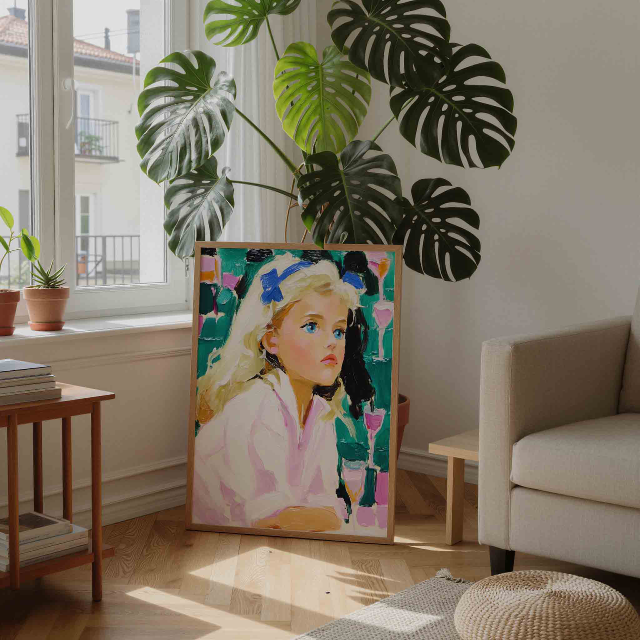 Meisje met blauwe strik Poster