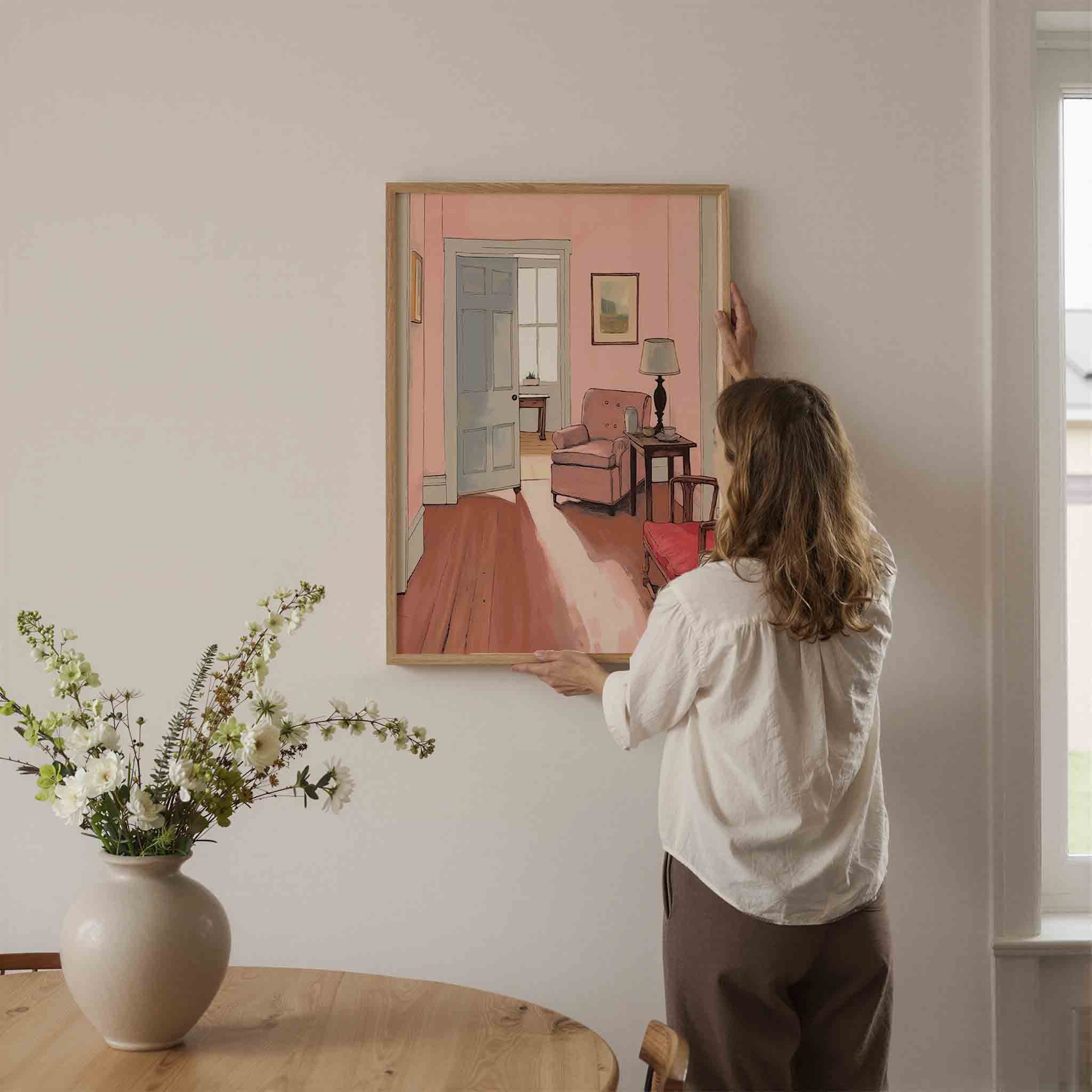 Interieur met roze muren Poster