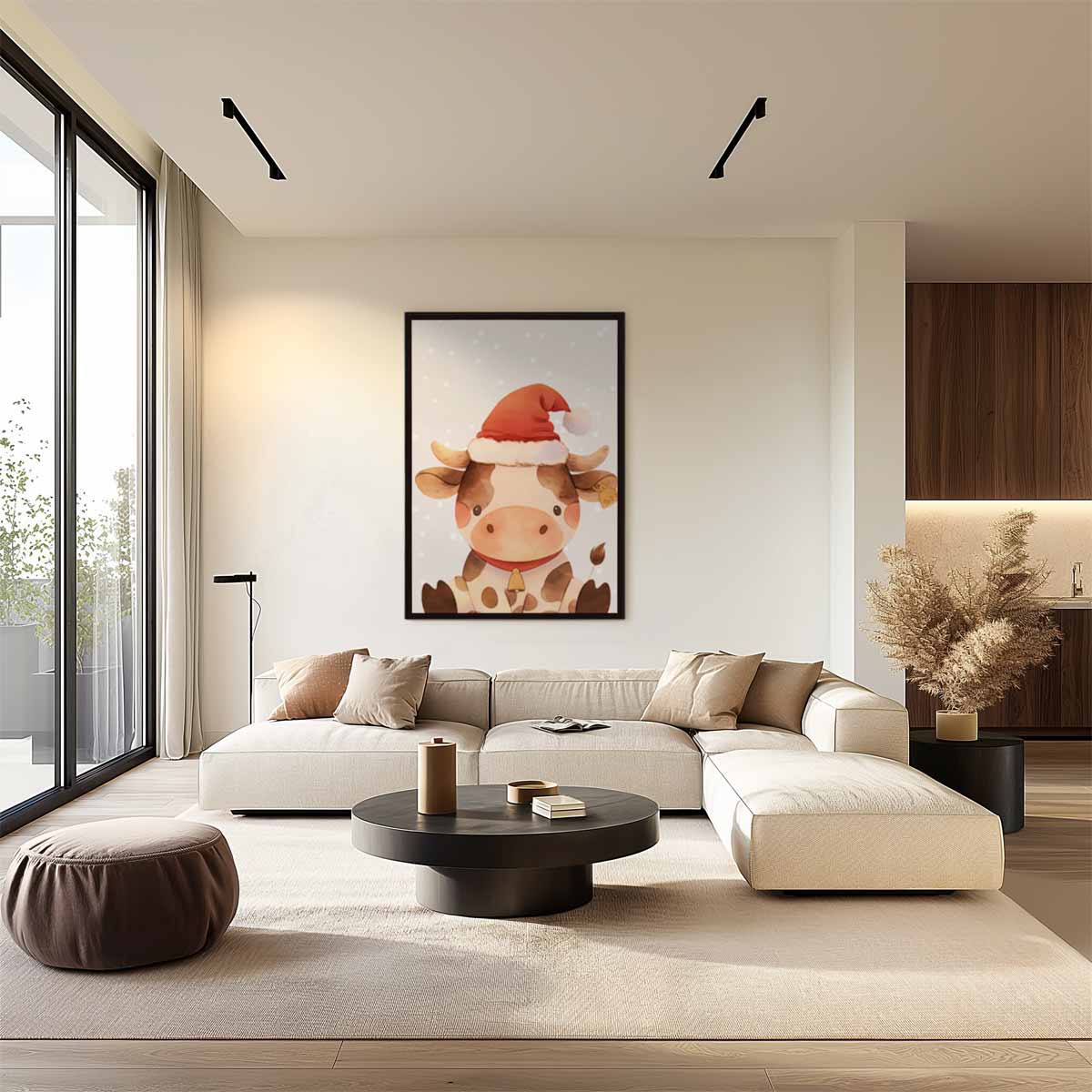 Kerstkoe Illustratie Kunstwerk-canvas-dibond-plexiglas-wanddecoratie-WallArtistic