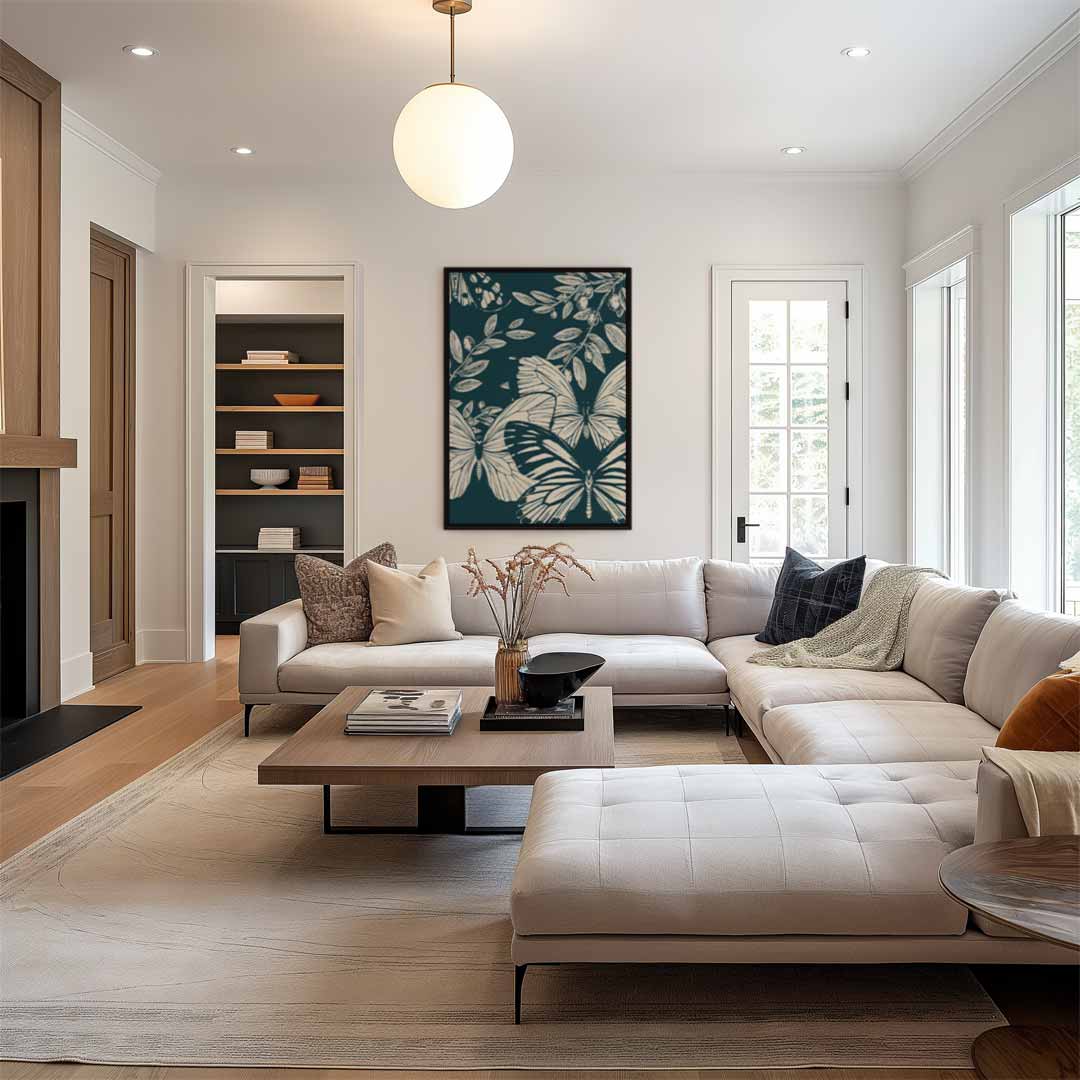 Vlinders en Olijftakken Print Kunstwerk-canvas-dibond-plexiglas-wanddecoratie-WallArtistic