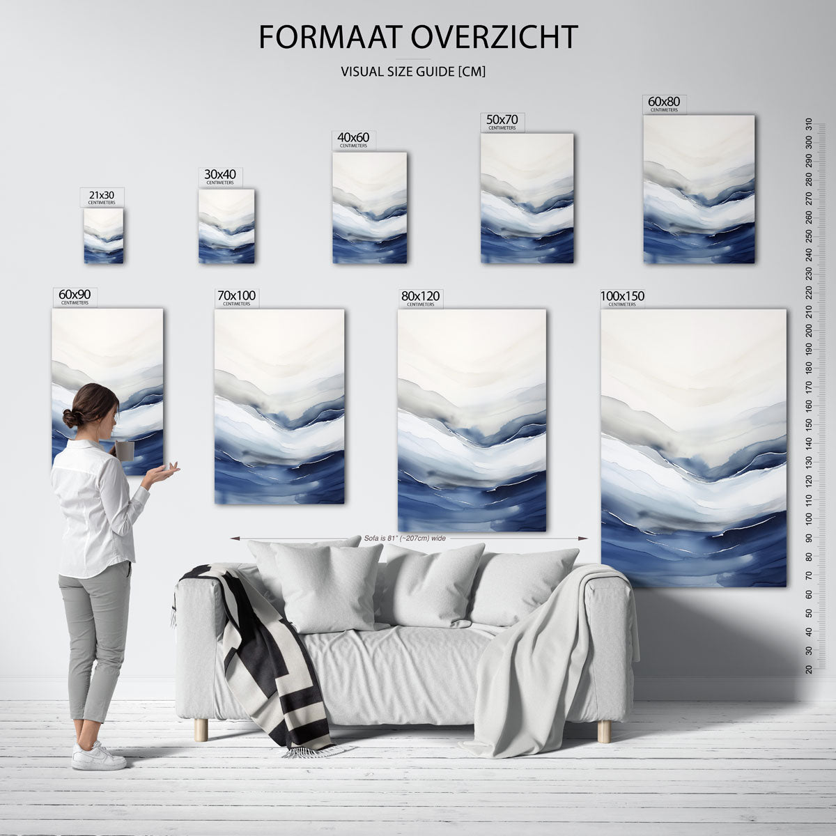 Golvende blauwe lijnen Poster