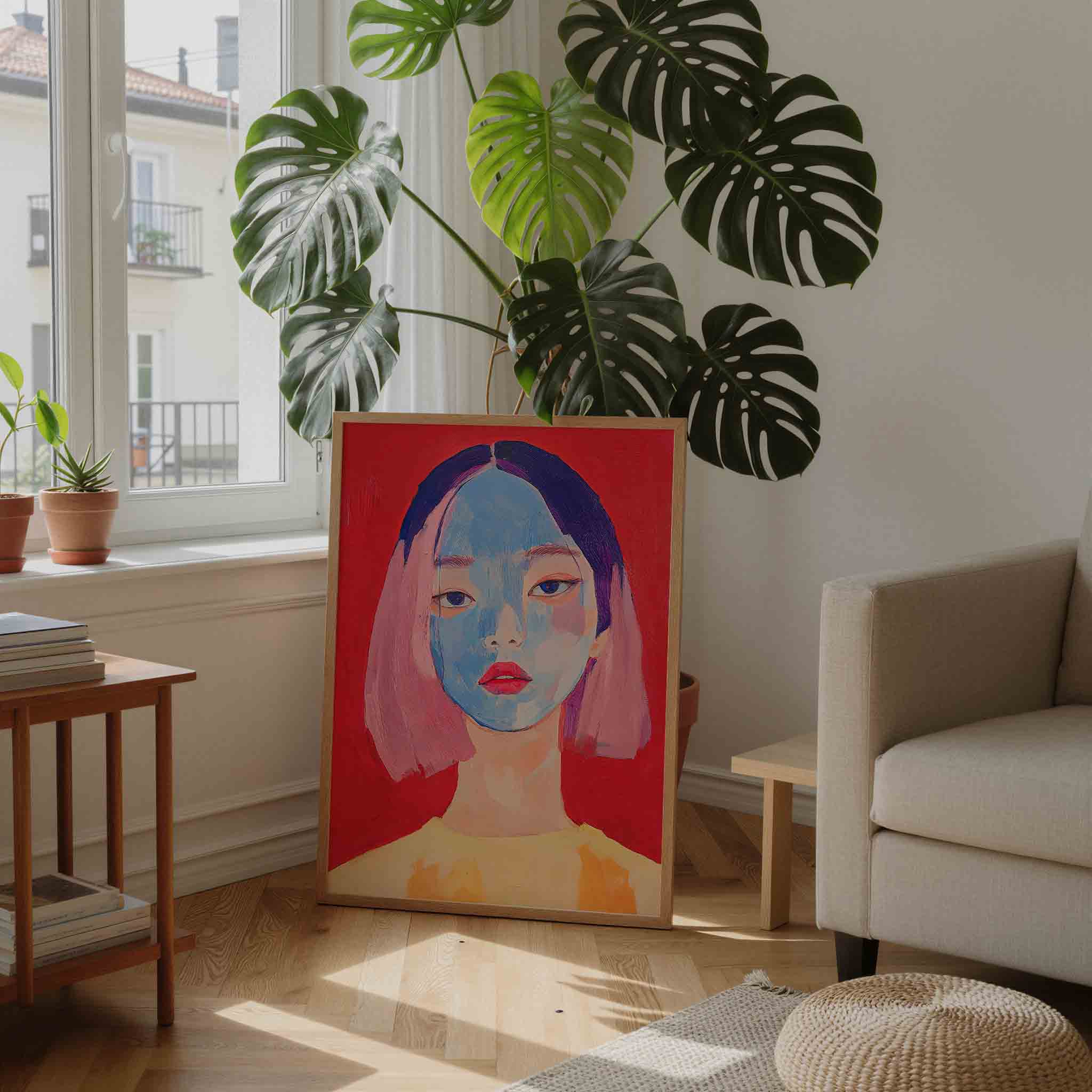 Portret met blauwe tinten Poster