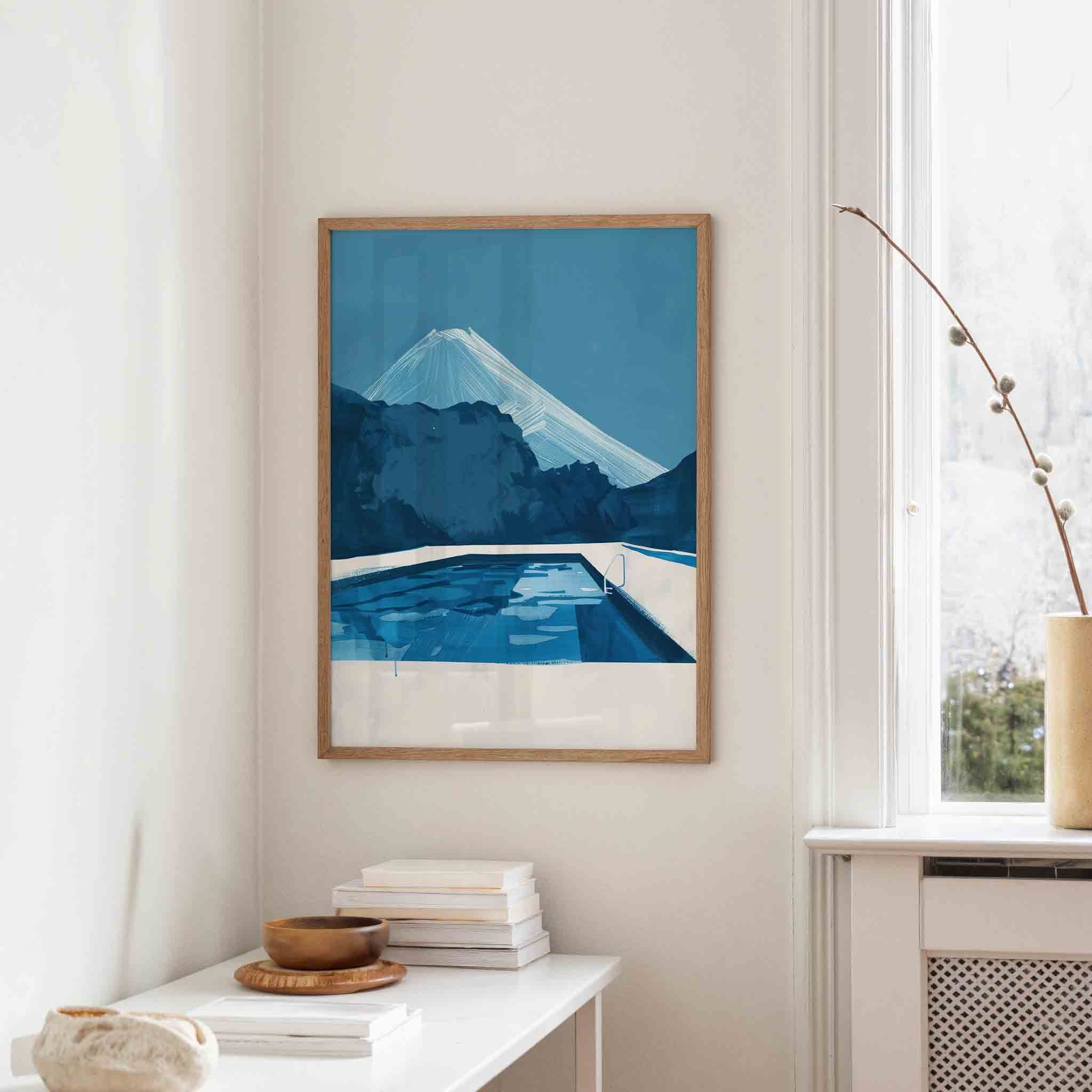 Zwembad en berg Poster