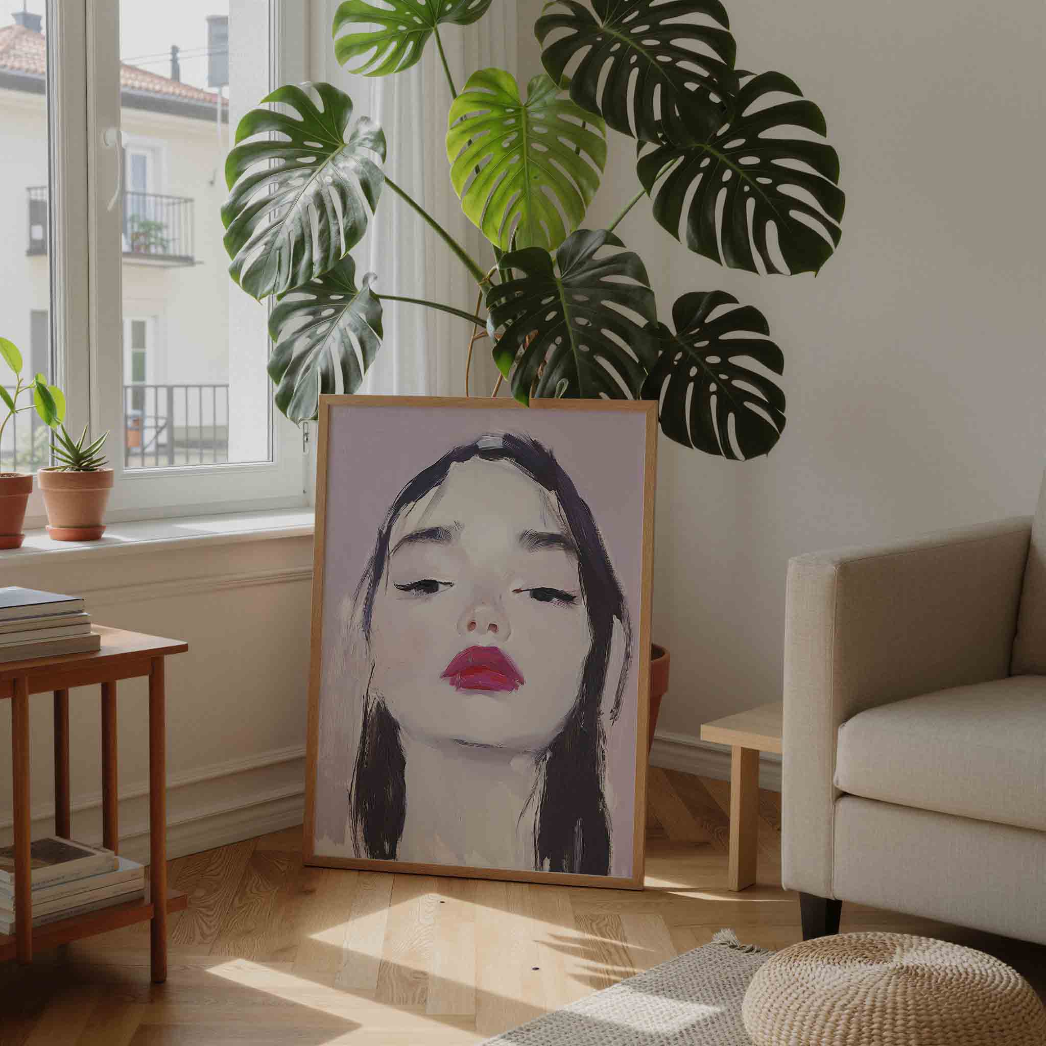 Portret met rode lippen Poster