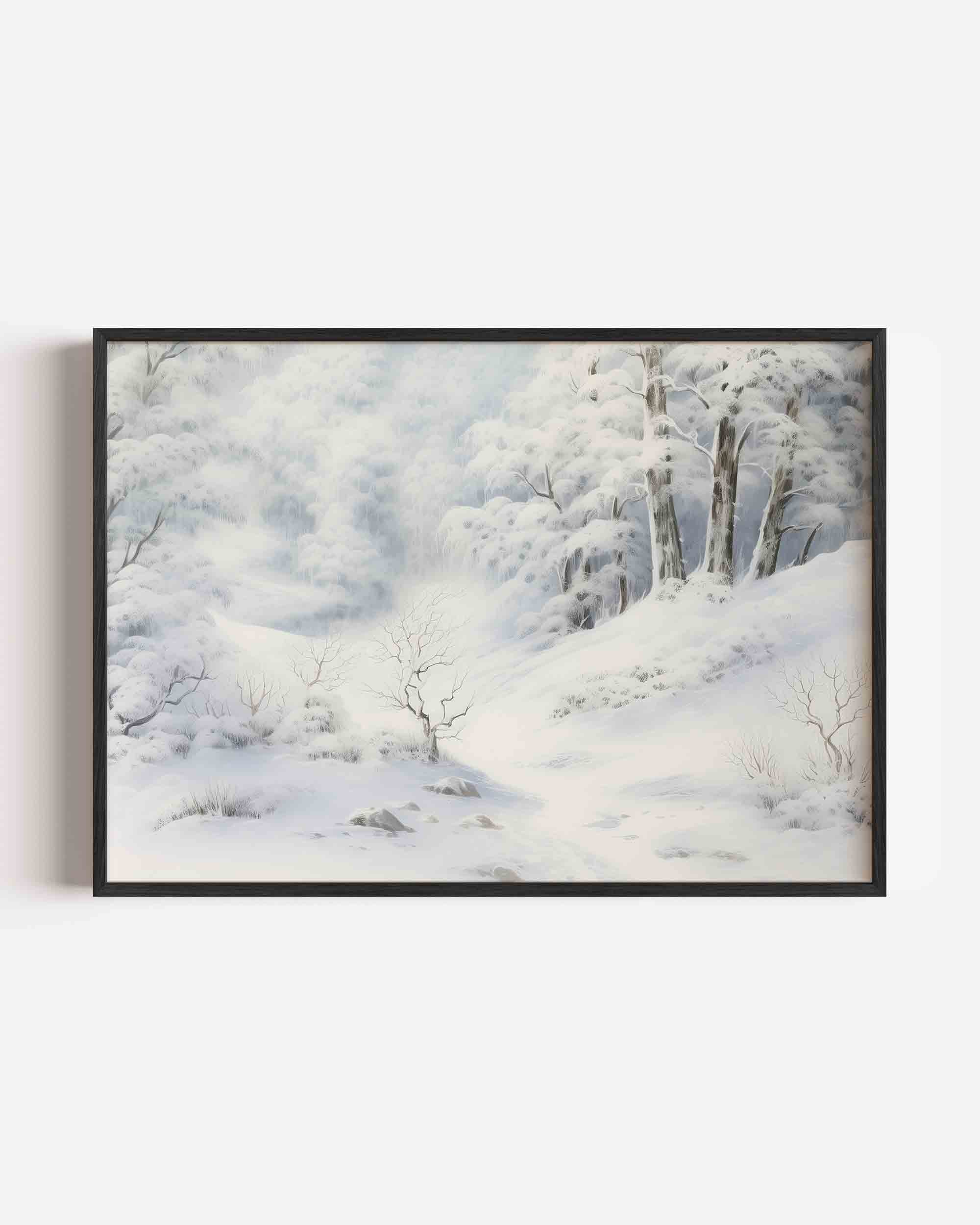 Winterlandschap met besneeuwde bomen Poster