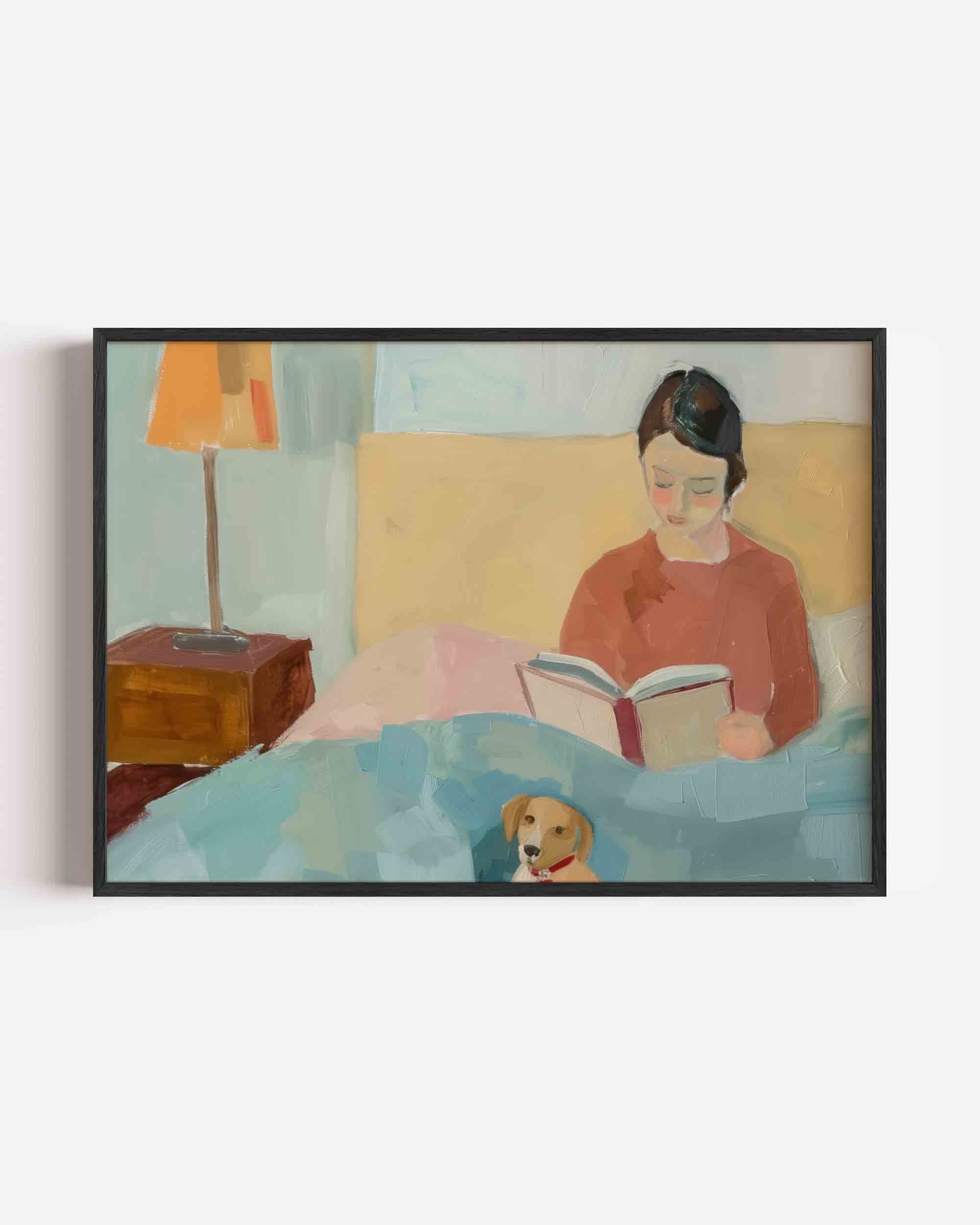 Lezende vrouw met hond Poster
