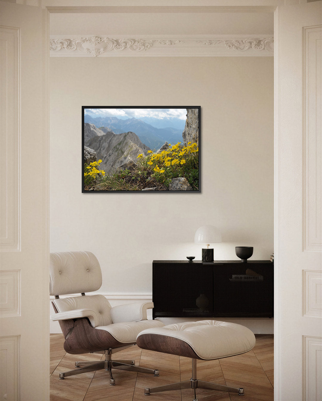Berglandschap met bloemen Kunstwerk